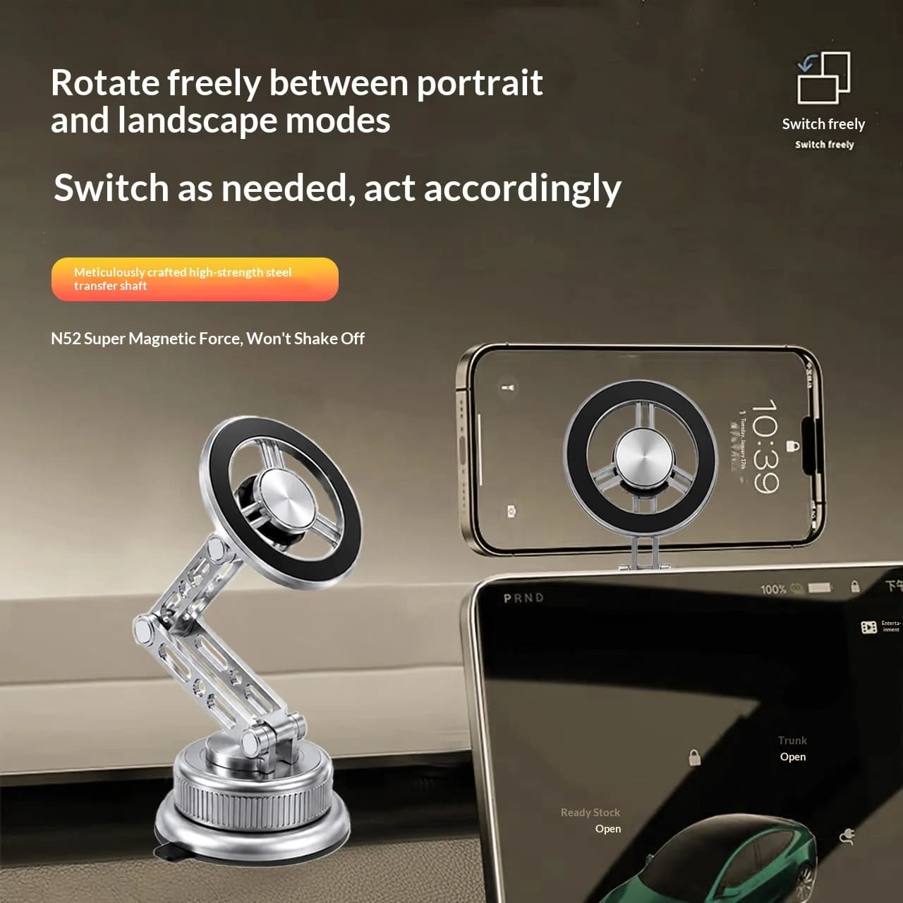 Magnetic Vacuum Car Phone Holder All Metal Foldable 360° Rotating Strong Suction Dashboard Navigation Mount For Smartphones