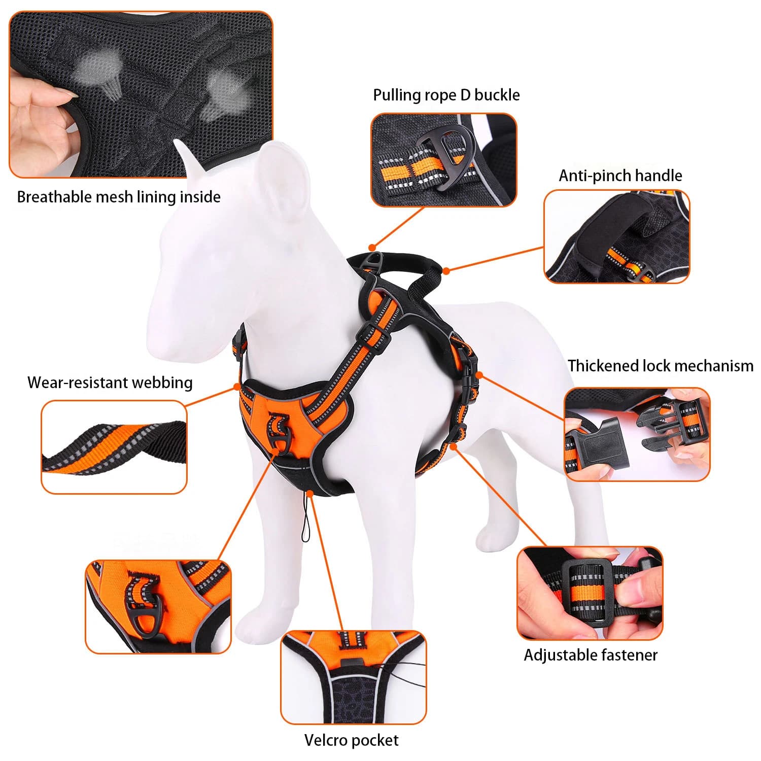 Collare per cani - Forniture per animali domestici - Imbracatura riflettente traspirante per petto e schiena - Resistente e antigraffio, non stringe il collo