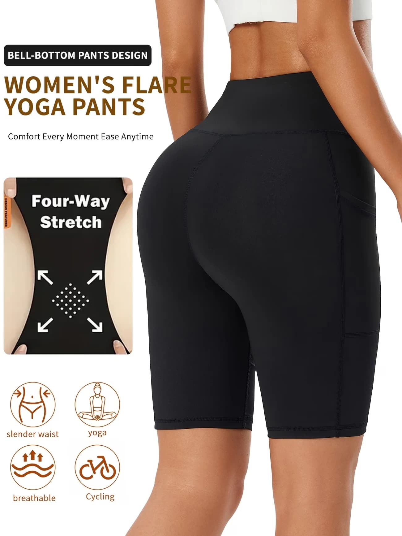Women's high waist summer yoga shorts with side pockets, elasticized, connitive, modelling and push-up, outdoor fitness and leisure