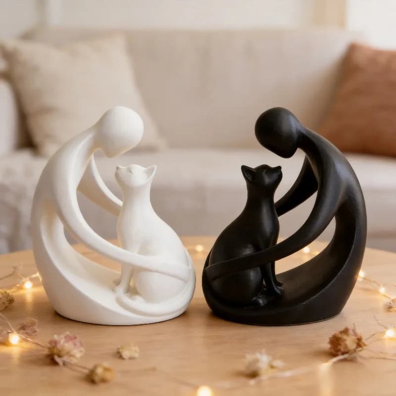Statue of a human and a cat, modern abstract tabletop decoration, a gift for pet lovers, for Eid al-Fitr celebration