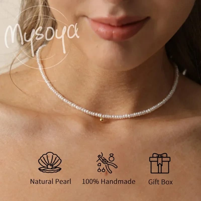 MYSOYA Collana di perle d'acqua dolce bianche da 3-4 mm con confezione regalo, regalo per lei/lui, compleanno/matrimonio/anniversario/regalo di Natale