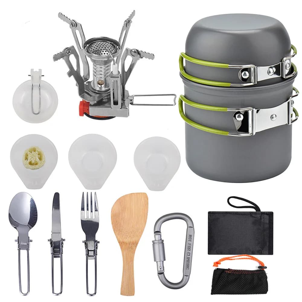 Foldable Picnic Set for 1-2 Persons, Portable Camping Stove with Pot