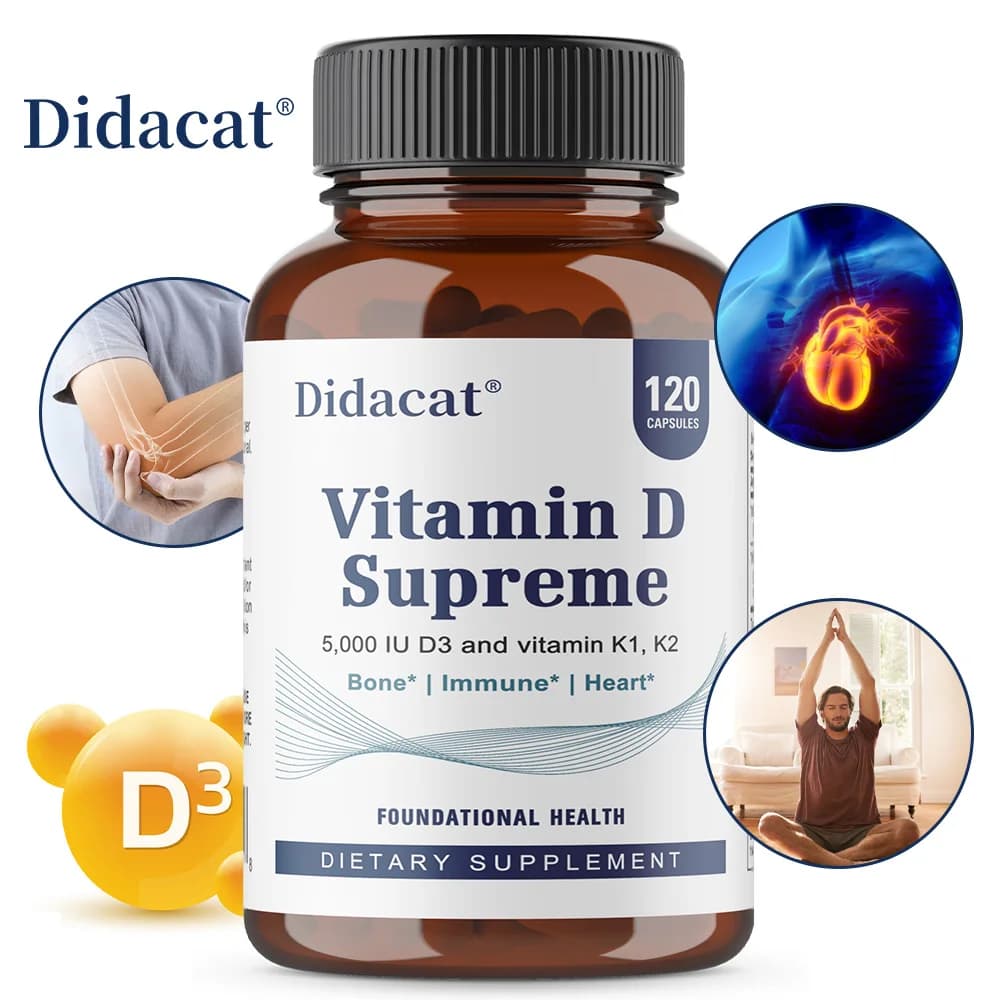 Vitamin D Supreme 5000 IU - Supports the immune system + Bone Health - Gluten-free vitamin D3 supplement with vitamin K