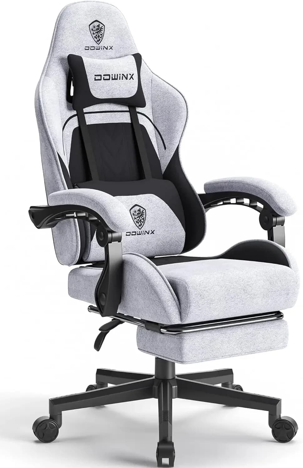 Sedia da Gaming in Tessuto con Cuscino a Molle Insacchettate, Sedia da Gioco Massaggiante in Tessuto con Poggiatesta, Sedia Ergonomica da Computer con Poggiapiedi 2