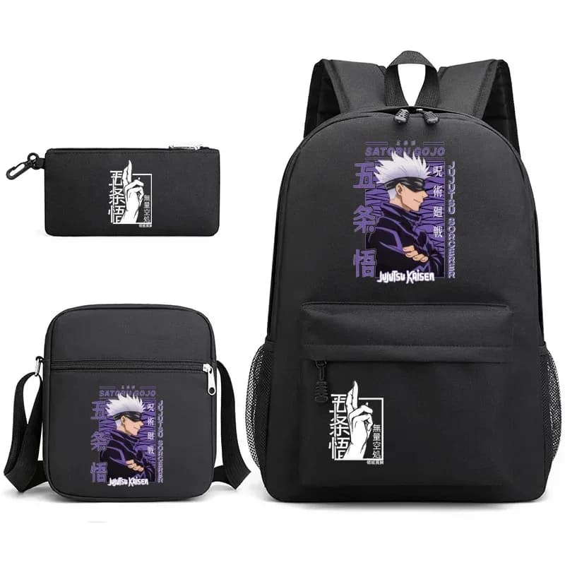 2026 Anime Satoru Gojo Pattern Three Piece Backpack New Fashion School High Quality Shoulder Bag Pen Laptop