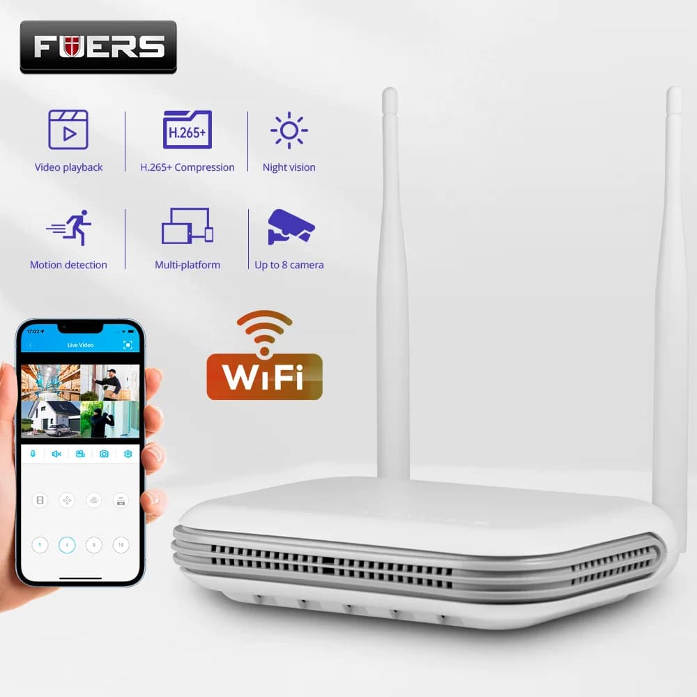 Fuers 8CH Wireless NVR Sicurezza Mini NVR Sorveglianza CCTV Audio Video Recorder H.265 Scheda SD o HDD esterno per la registrazione
