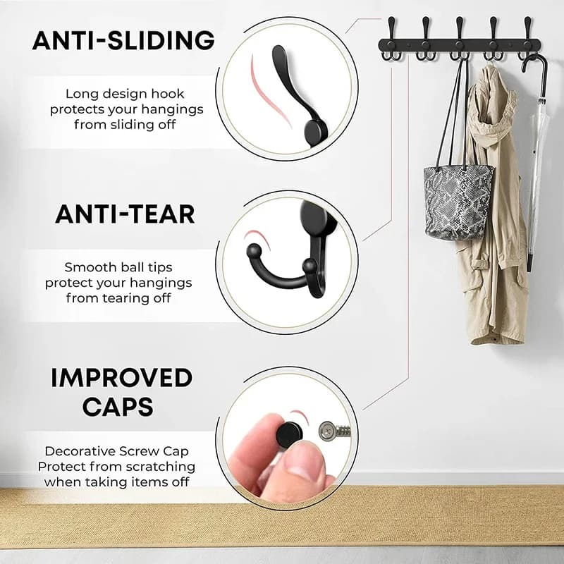 Metal Wall Mounted Coat Rack Entrance Hall Clothes Storage Hanging Hook Dressing Room Clothing Cap Bag Organizer Hanger