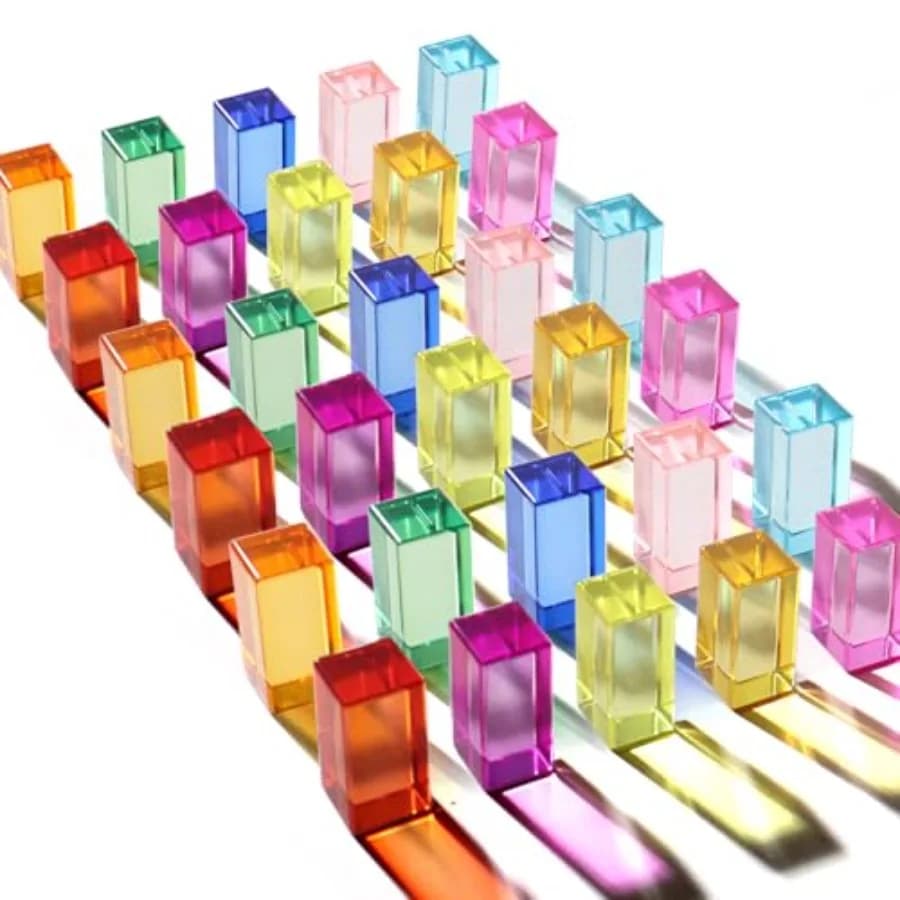 30 Pezzi 10 Colori Mattoncini Acrilici Lunghi - 2.5x2.5x5CM Cubi Rettangolari Arcobaleno Giocattolo Sensoriale Impilabile per Bambini 1-5 Anni Confezione Bulk