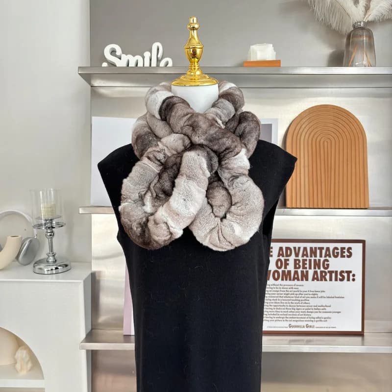 Real Rex Rabbit Fur Scarf With Ruffled Edges Double-Sided Fur Scarf Winter Warm Fur Collar For Coat Jacket Natural Fur Neck Warm