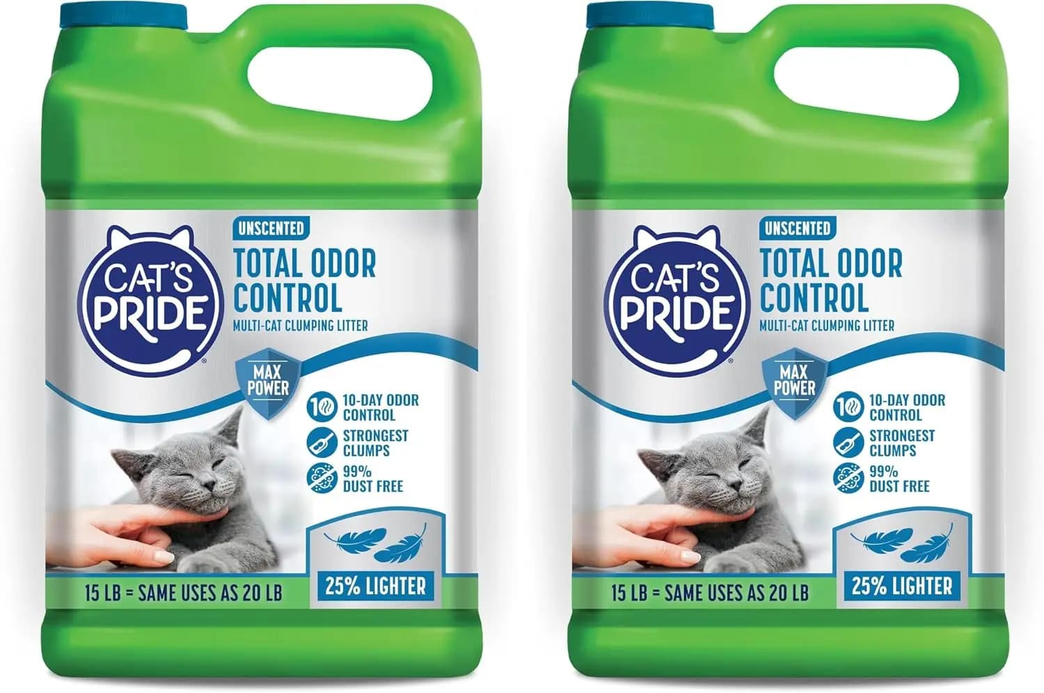 Powerful Odor Control Cat Litter, 10 Days, Strong Clumping, Hypoallergenic, 99% Dust Free, Multi-Cat, Unscented, 15 lbs (Pack of 2)