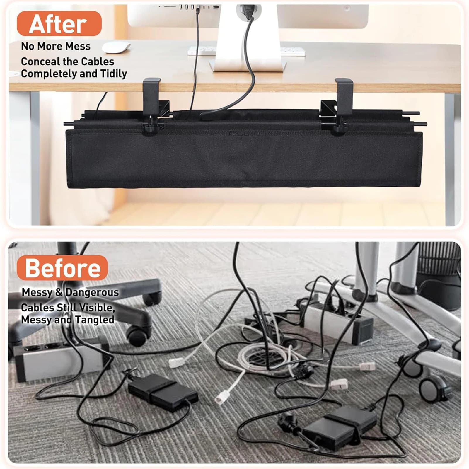 Minimalist Cable Management Box Hidden Wire Organizer for Home Office Desk PC Laptop Setup Durable Metal Cord Hider Tray