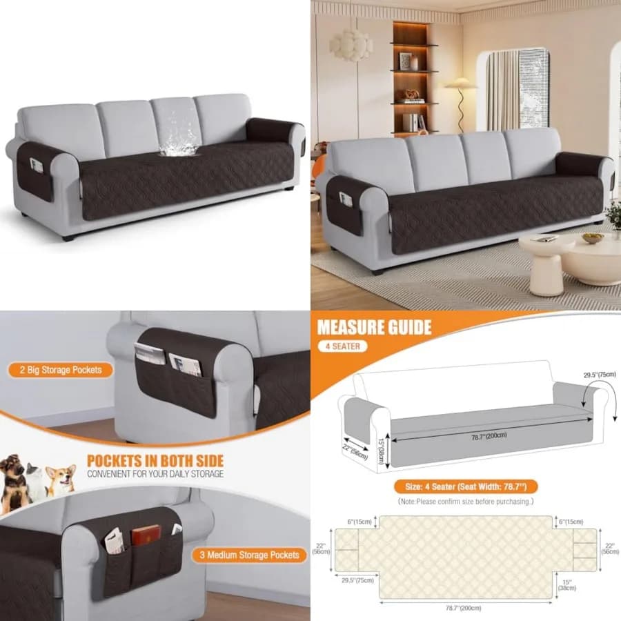 Couch Cover, Waterproof Sofa Covers Washable Slipcover Furniture Protector Couch Seat Covers Non-Slip Couch Cover for Dogs, Pet