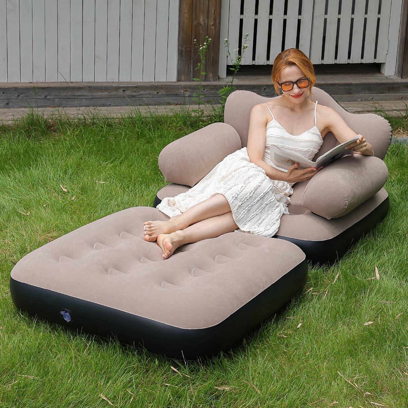 Divano letto gonfiabile morbido con rivestimento in PVC floccato spesso; ideale per casa, viaggi e campeggio