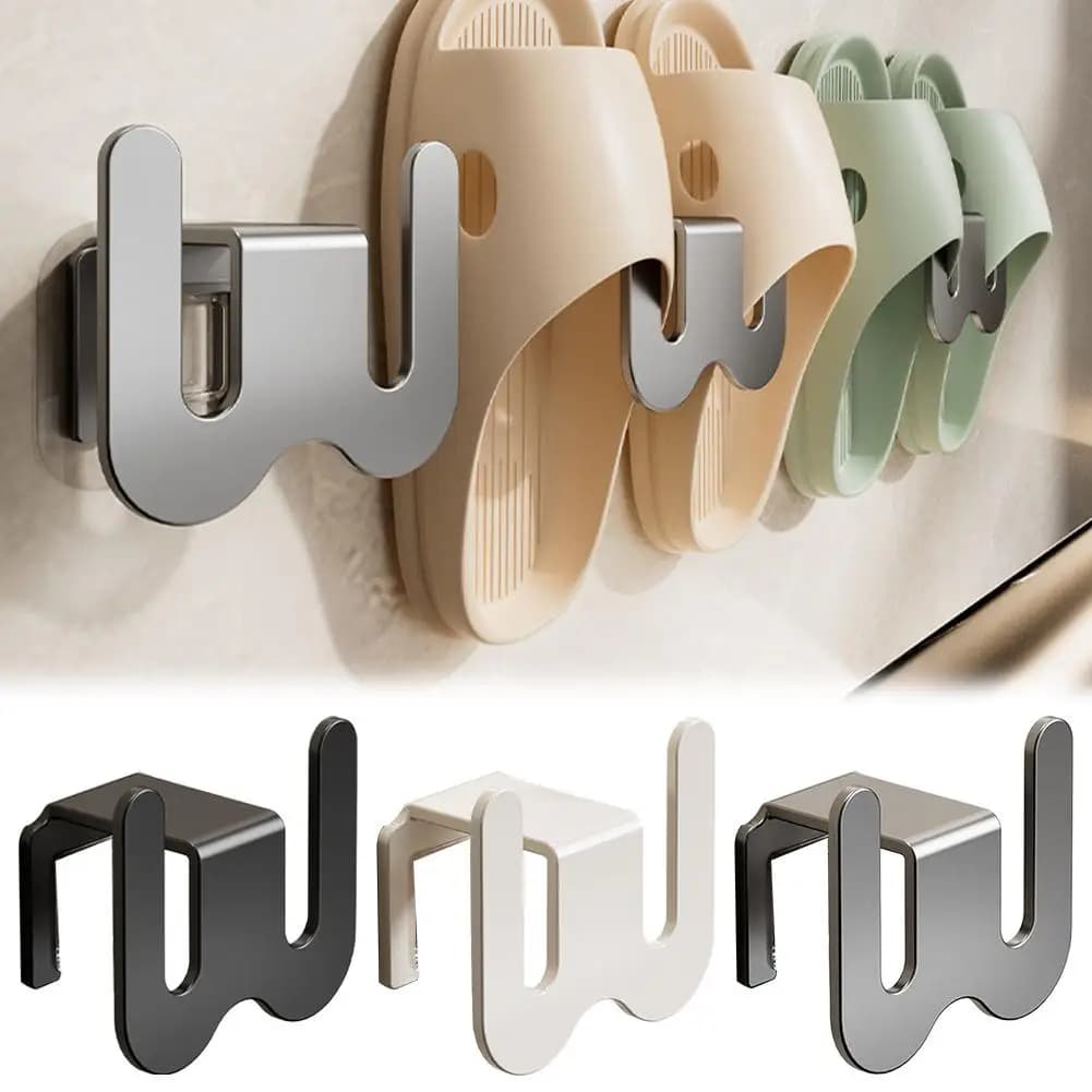 Slipper Rack Hook Wall-Mounted Shoe Rack Space-Saving Aluminum Hooks for Bathroom Kitchen No-Drill Adhesive Installation Rack