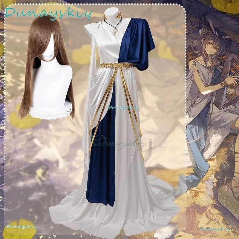 Parrucca ghirlanda di foglie d'oliva Gioco Arknights Silence Nuova pelle Toga greca Costume cosplay Halloween Party Carnival Suit Set completo