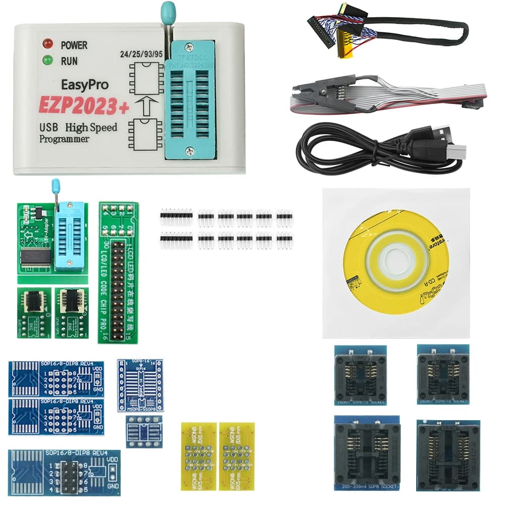 Programmatore SPI USB EZP2023 + 12 adattatori Supporto 24 25 26 93 95 EEPROM 25 Chip Flash Bios Meglio di EZP2019