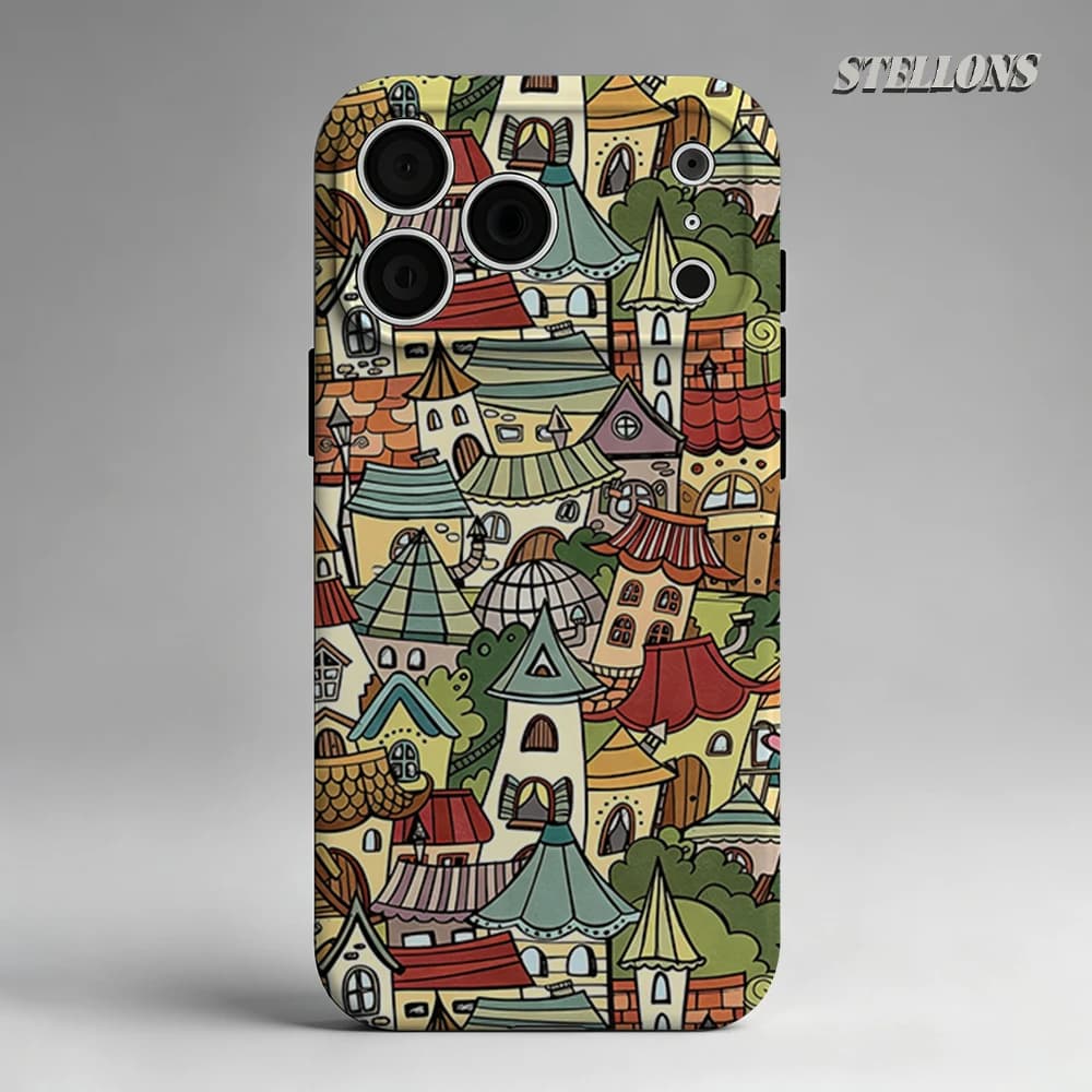 Custodia per telefono Whimsical Town per custodia magnetica per iPhone 17 16 15 14 13 Pro Max Plus, custodia robusta a strato singolo/doppio