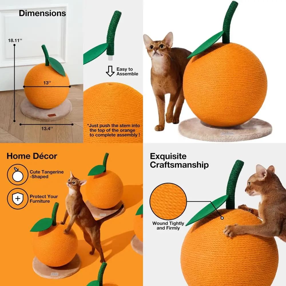 Tiragraffi verticale per gatti in corda di sisal per gatti e gattini da interni - Palla antigraffio arancione VETRESKA