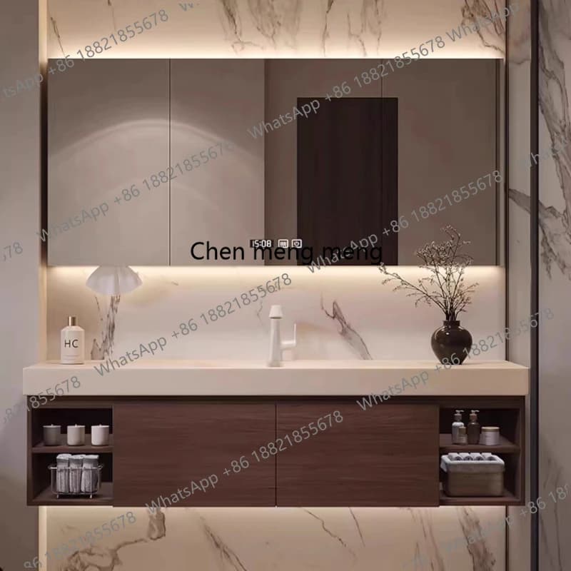 Mobile bagno moderno in legno con specchio, contenitore per profumi e porta carta igienica, da posizionare sopra il WC, arredo di tendenza