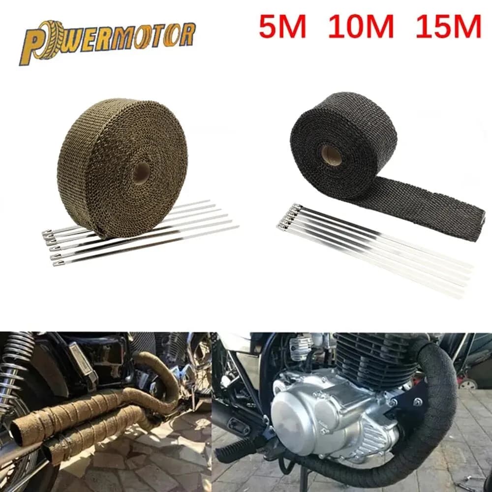 Nastro termico di scarico moto Silenziatore sportivo Avvolgimento 5cm 5M 10M 15M Scudo termico Resistente al calore con fascette in acciaio Auto da bici da cross