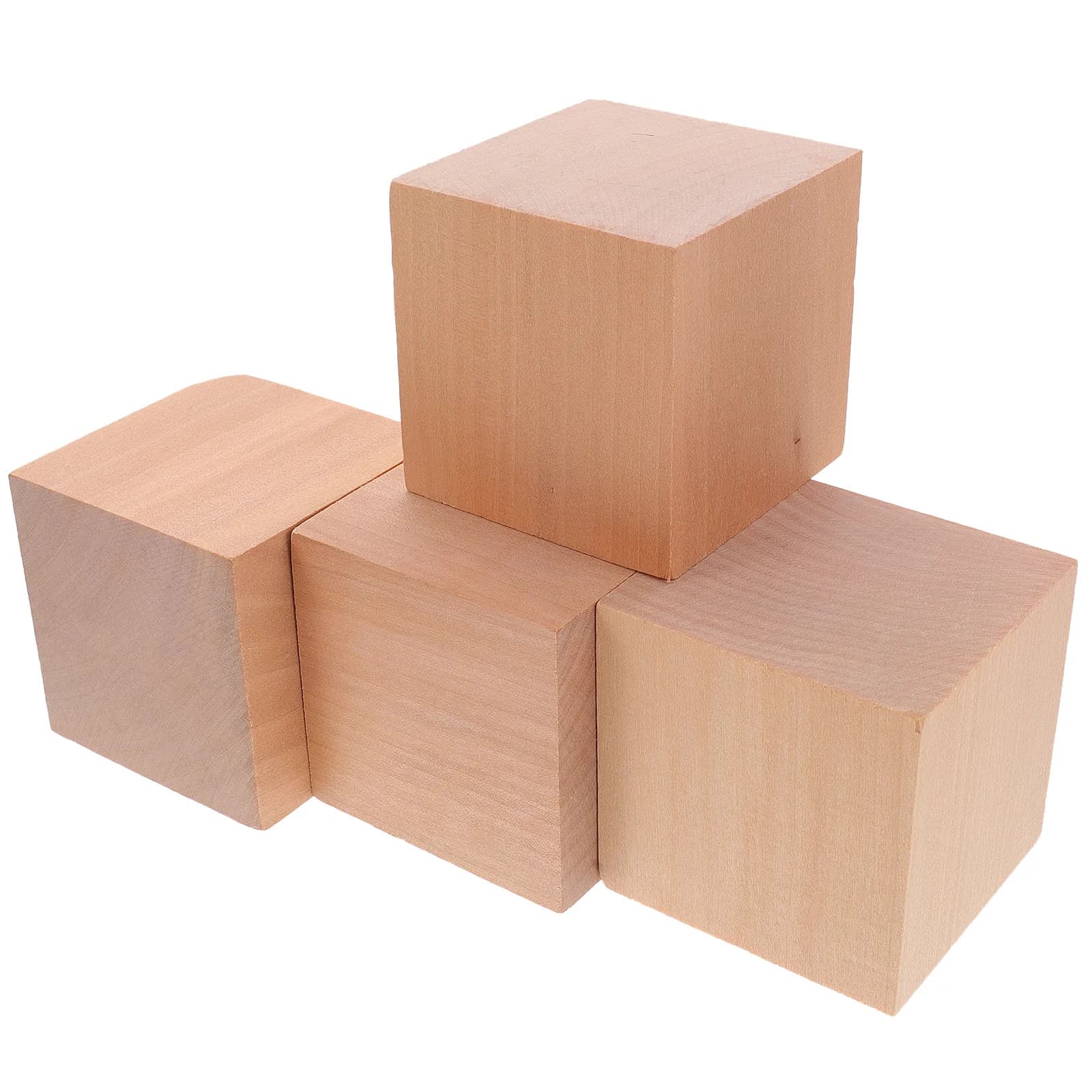 Set di 4 Cubi in Legno Non Trattati, Blocchi in Legno Lisci e Sicuri per Lavoretti Creativi e Pittura per Bambini