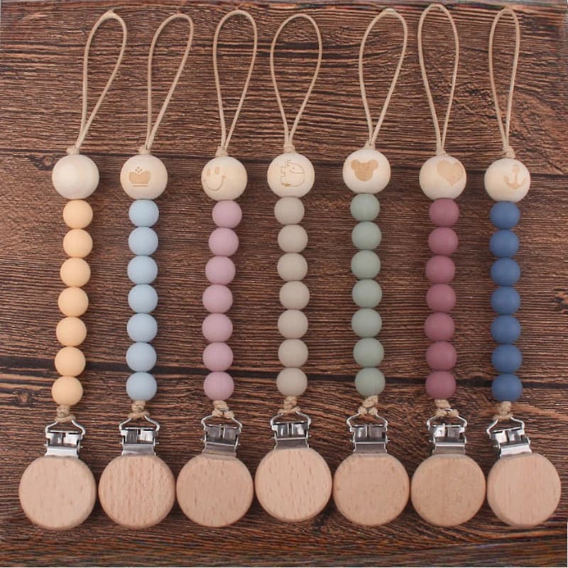 New Baby Products Made of Beech Wood Pacifier Clip To Soothe Silicone Bite Grind Teeth Angle Pacifier Chain Baby Toys Bebes Gift