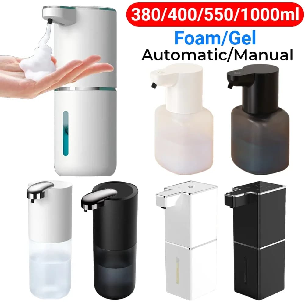 Dispenser di sapone automatico/manuale da 1000 ml Sensore a infrarossi per lavatrice intelligente con ricarica USB impermeabile per bagno
