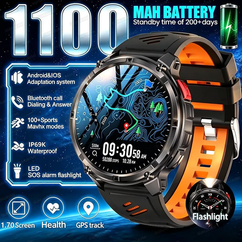 Nuovo Smartwatch GPS T-Rex3 Pro 2026 per Uomo, 120 Giorni di Standby, Batteria 1100mAh, Orologio Robusto per Sport all'Aperto, Impermeabile 10ATM, con Funzione Chiamata