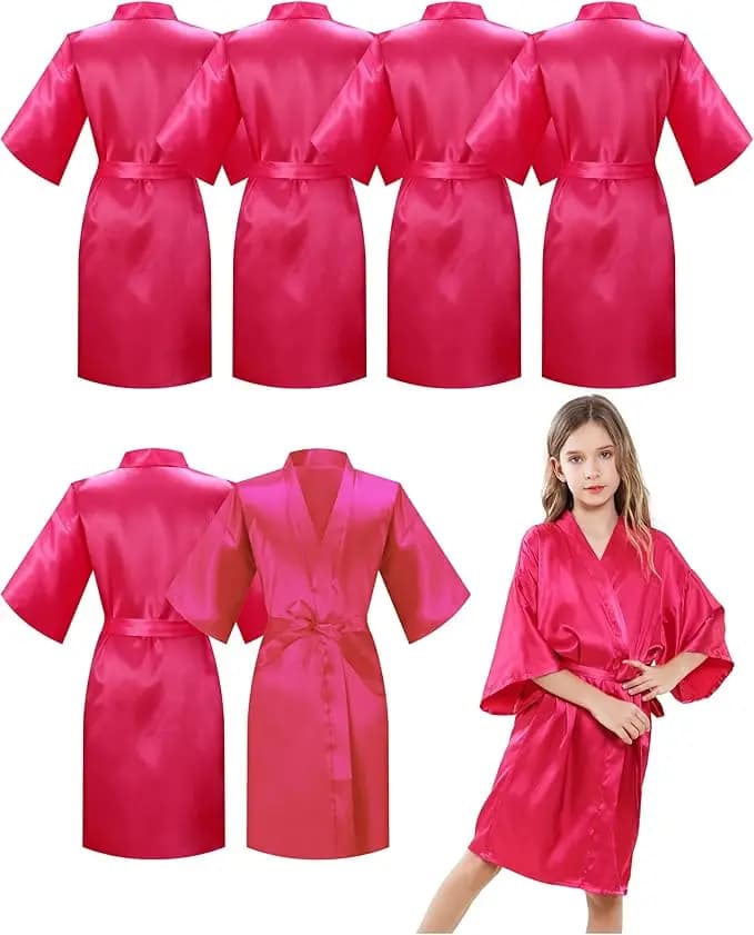 6 pieces for girls and children, in silky satin, solid color, short kimono, for weddings, birthday parties, spa