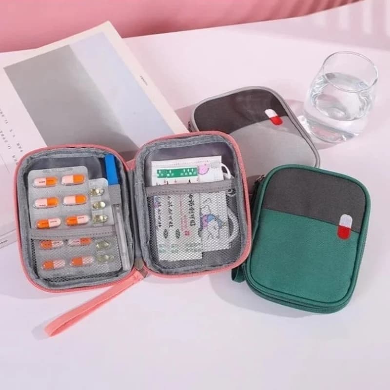 Borsa per prodotti di pronto soccorso portatile da viaggio all'aperto Borsa con cerniera per kit di pronto soccorso portatile in tessuto di grande capacità 14x11 cm