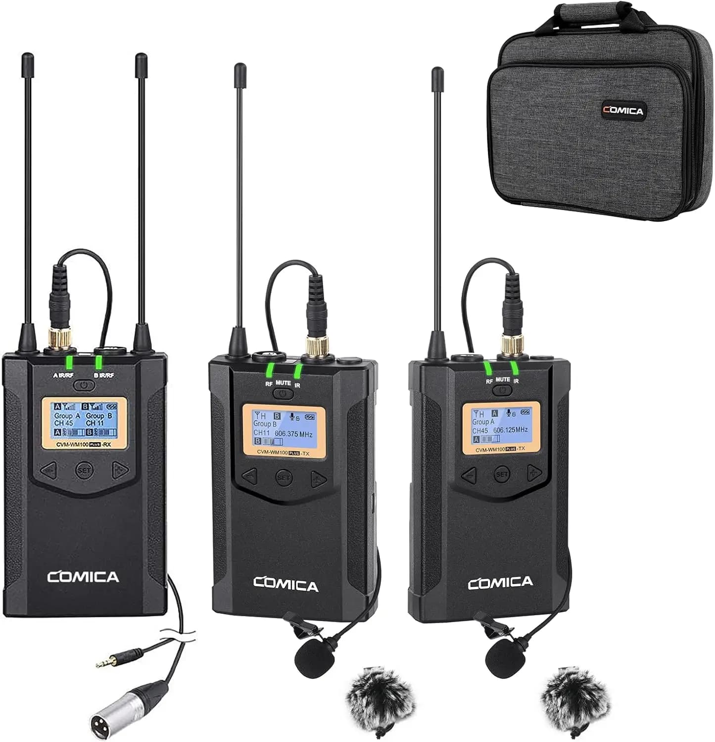 Wireless Microphone System for Cameras, Smartphone, Laptop - Double Channel Registration with AA Batteries