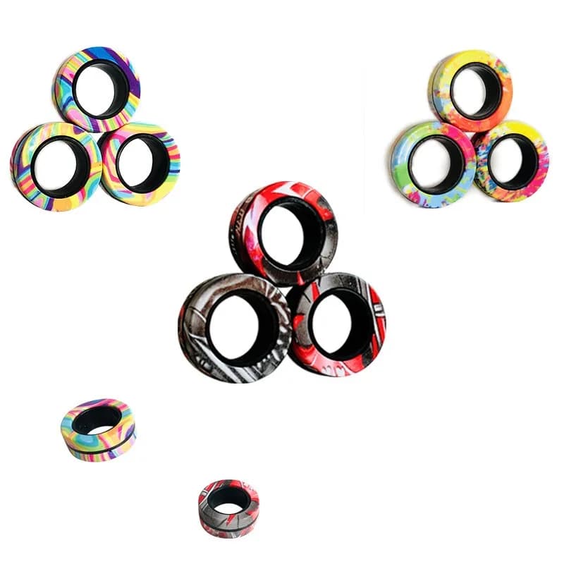 3 pezzi Anelli magnetici Spinner Fidget Toy Set Magneti per dita Anelli per terapia di sollievo dall'ansia Fidget Pack Regalo per adulti Adolescenti Bambini