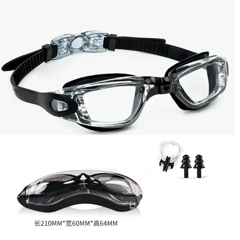 Adult Anti-Fog High-Definition Swimming Goggles: Silicone Electroplated, Eye-Protective, with Myopia Option (Swimming Set)
