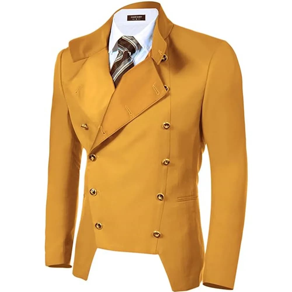 Mens Fashion Double Breasted Mens Suits High Collar Tuxedos Dual-Purpose Collar For Wedding Groomsmen ( Only Jacket)