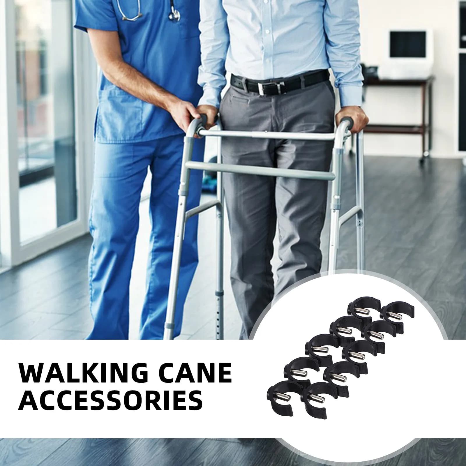 Set of 10 Pieces Clips and Stroller Sticks, C Blocks for Trekking Sticks and Sticks, Steel and Plastic Accessories Resistent