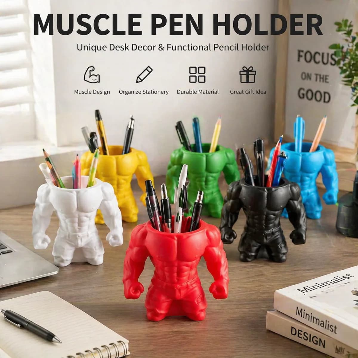 Portapenne Creativo a Forma di Uomo Muscoloso, Organizzatore da Scrivania, Contenitore per Pennelli da Trucco, Regalo Decorativo per Studenti