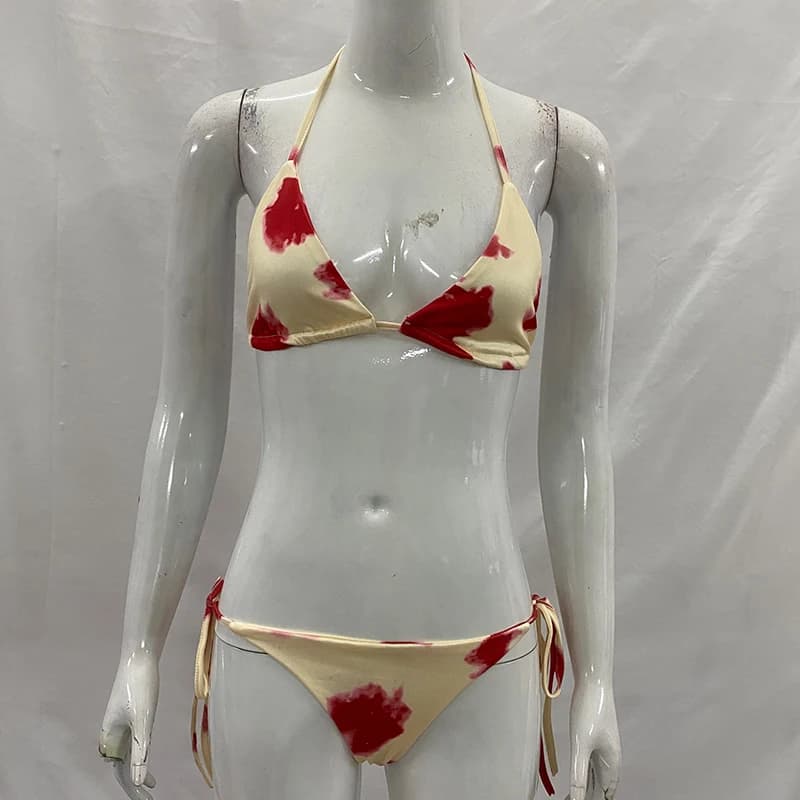 Costume da bagno bikini estivo americano di tendenza, stile gotico tie-dye, due pezzi con spacco a tre punte, estetico, versatile, casual, per vacanze al mare