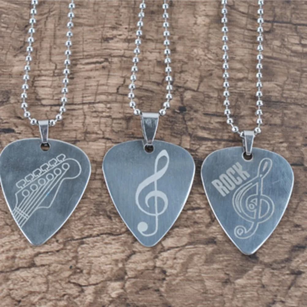 Stainless Steel Guitar Pick Necklace with Black Cord Adjustable Music Charm Jewelry Gift for Guitar Lovers