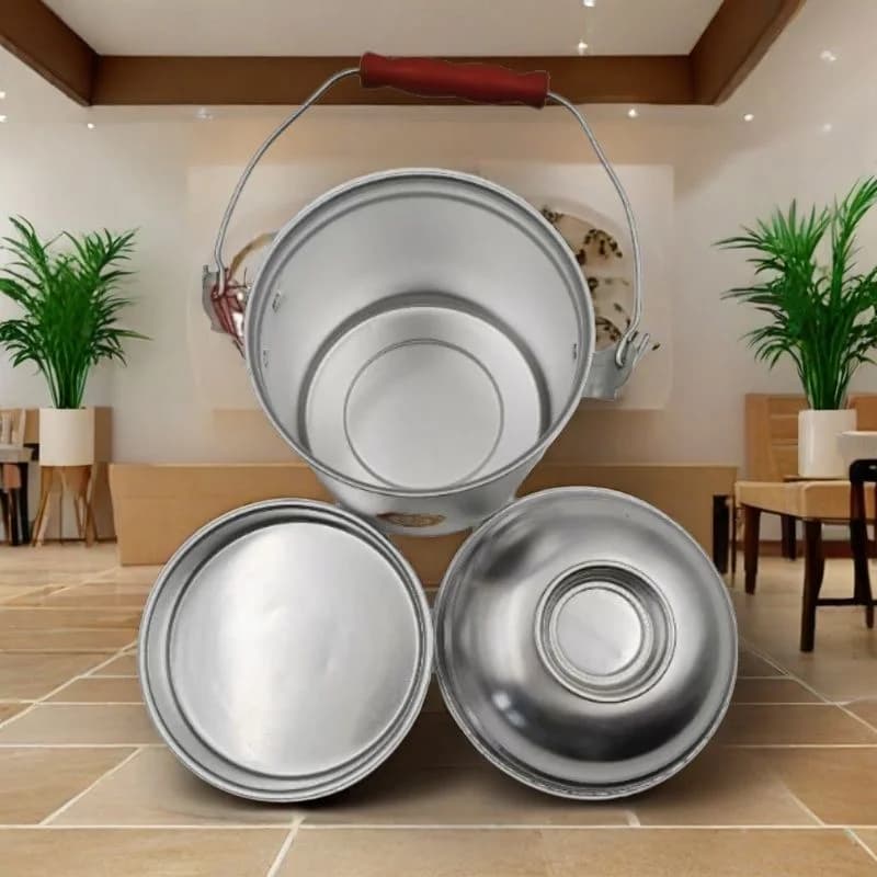 Contenitore Portatile in Alluminio Stile Antico per Pranzo, 22cm Rotondo, per Trasporto Cibo all'Aperto, Secchio per Riso, Utensili da Tavola, Scaldavivande per Cucina Cinese