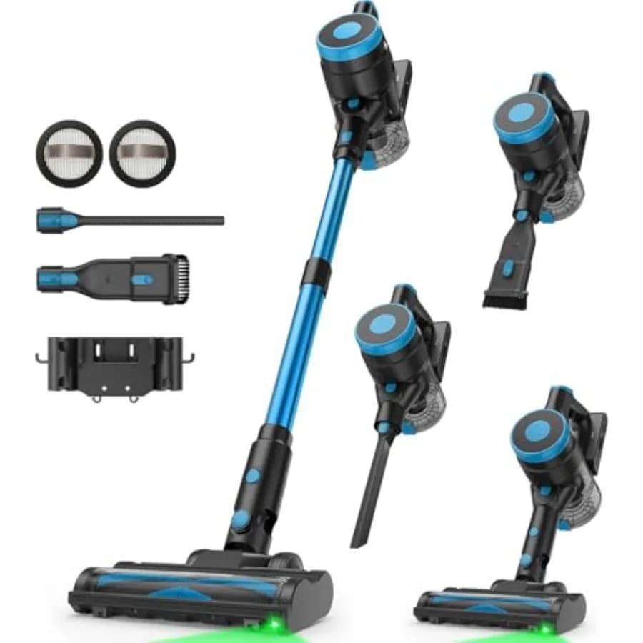 Aspirapolvere Senza Fili con 45 Minuti di Autonomia, Anti-Groviglio e Contenitore Polvere da 1,5L, Leggero per Pavimenti in Legno