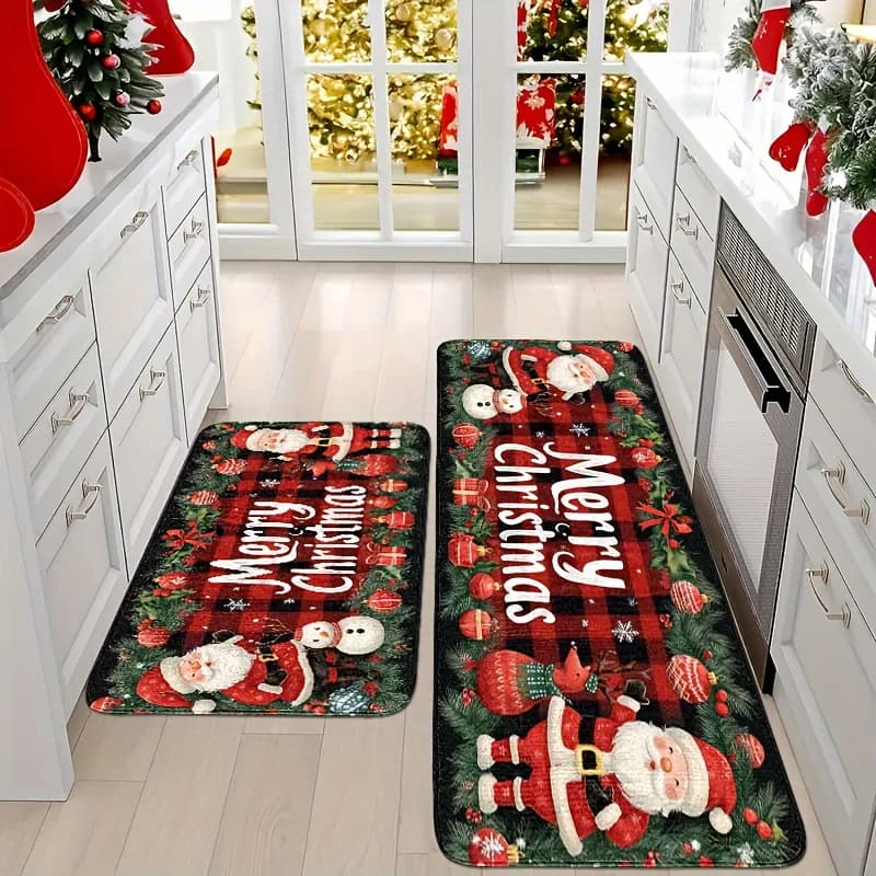 Vikama Babbo Natale Tappeto Tappeto da cucina Tappeto per soggiorno Tappeti di grandi dimensioni Tappeti da comodino Tappeto da pavimento impermeabile Decorazioni natalizie
