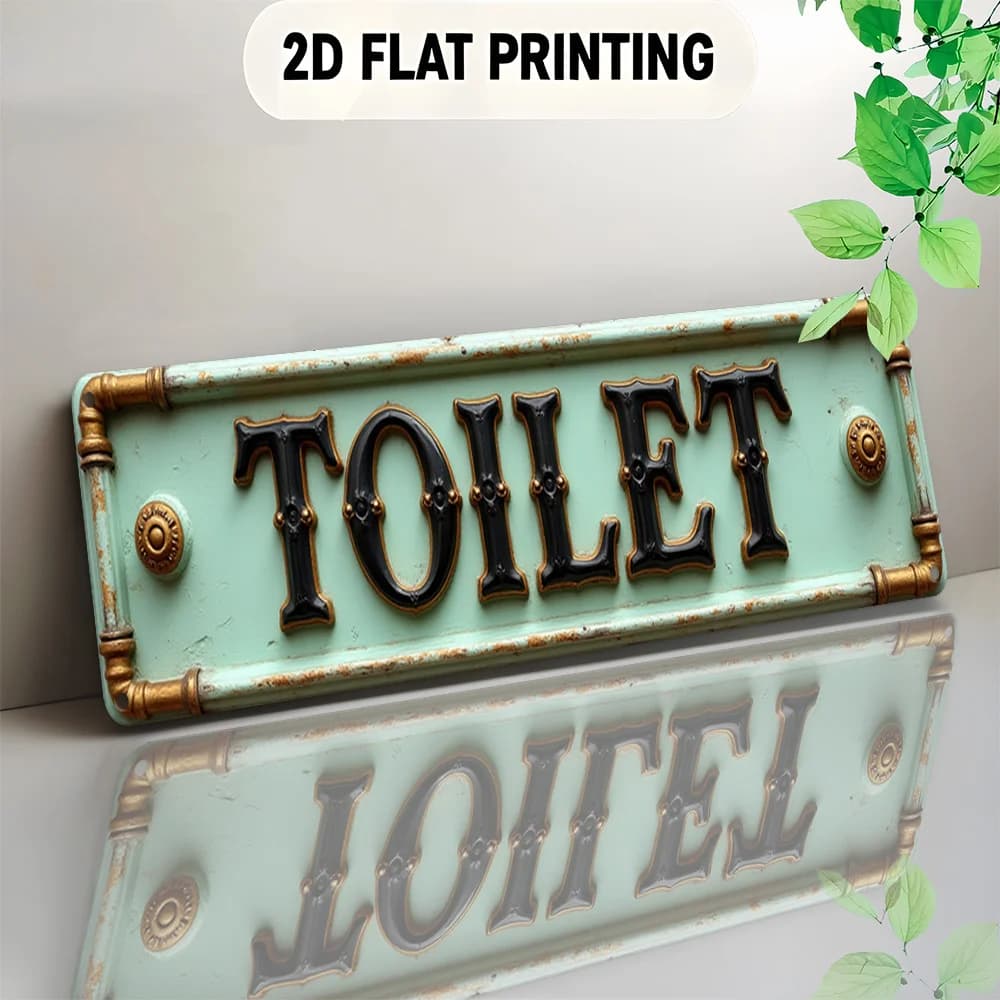 Targa per WC piatta e vintage 2D - Arredamento bagno nero e verde audace - Placca da parete in alluminio resistente - Montaggio facile con prefilo