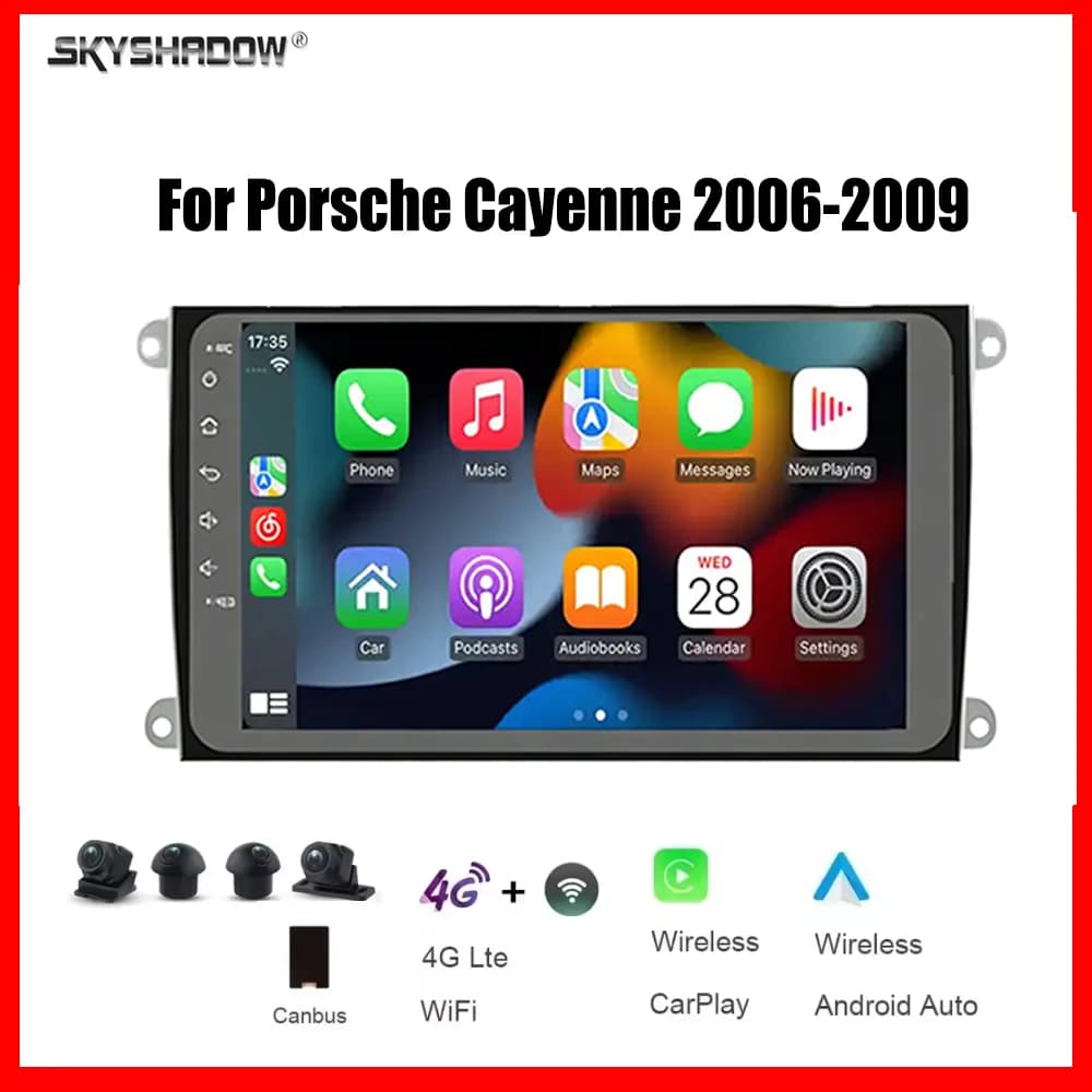 Autoradio multimediale 9" CarPlay Android 15 8 Core 12G+256G con navigatore GPS Bluetooth 4G per Porsche Cayenne 2006-2009