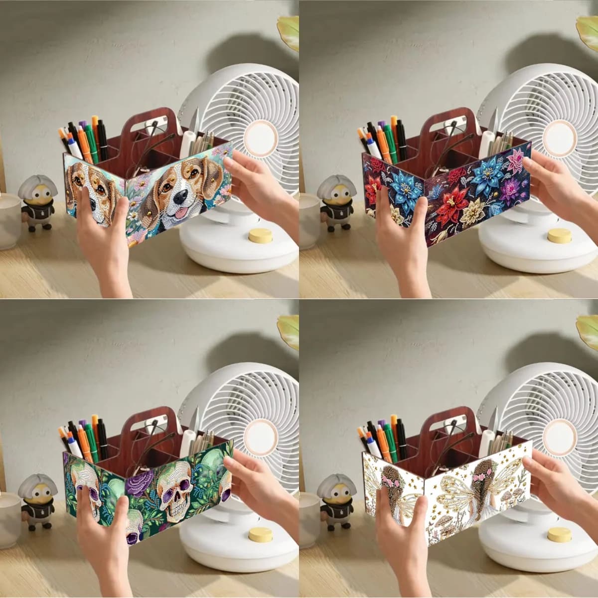 Set of 1 piece, multi-grid box for artistic painting with diamonds, rectangular table box made of DIY wood