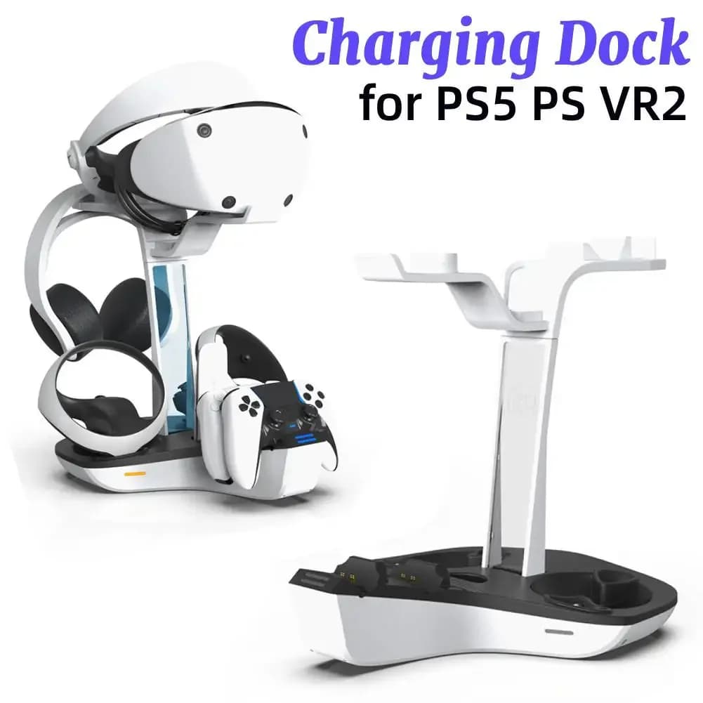 Stazione di ricarica professionale con indicatore LED per controller PS5 e PS VR2 e soluzione di archiviazione di accessori