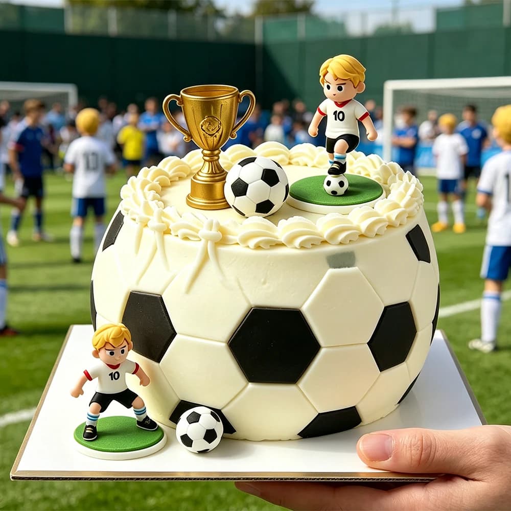 Decorazione per Torta a Tema Calcio, Statuetta di Calciatore con Trofeo, Ornamento per Feste di Compleanno di Bambini e Baby Shower
