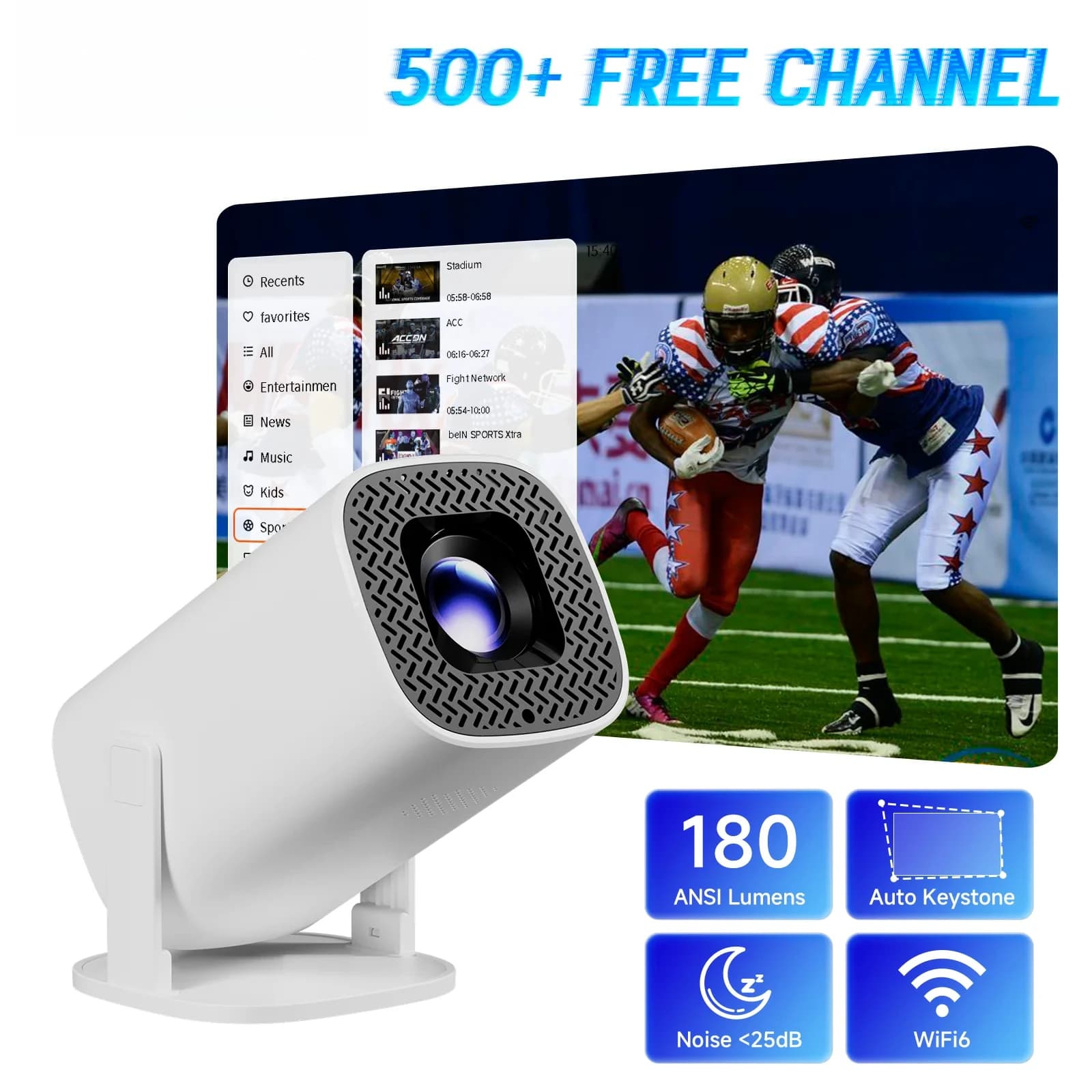 Proiettore Smart Mini P30PLUS 4K 1280 * 720P con OS e oltre 500 film in streaming gratuiti, supporto WiFi6, Home Theater portatile