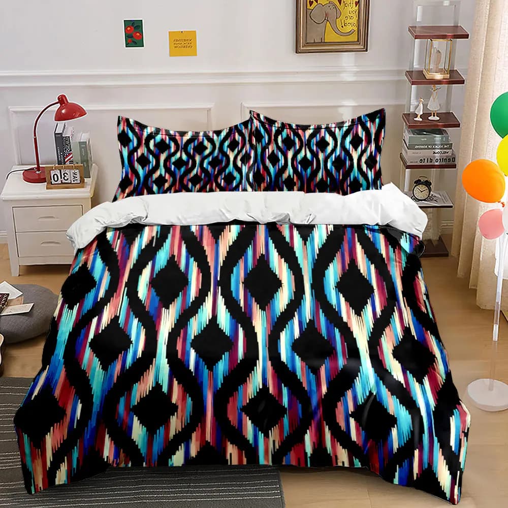 Set di biancheria da letto con stampa di motivi geometrici ondulati colorati, morbido e confortevole, include 1 copripiumino, 2 federe, regalo di lusso
