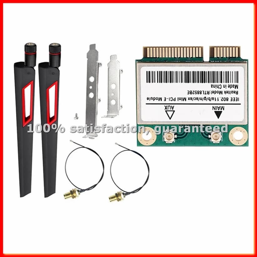 Scheda di rete WiFi 6 RTL8852BE con antenne da 10DBI 1800Mbps Dual Band 2.4G/5GHz BT 5.2 Interfaccia MiniPCIe per Win 10 11-A63M