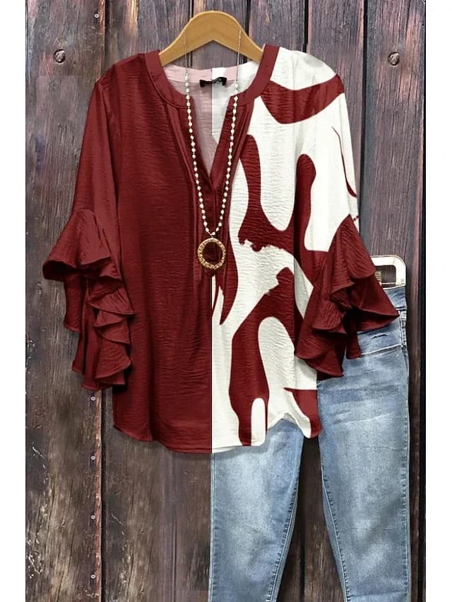 Camicia da Donna Chic con Stampa Floreale e Maniche a Volant, Blusa Casual Comoda e Larga, Top Femminile per Streetwear e Vacanze
